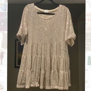 By Together Sequin Tiered Babydoll Dress in Gold